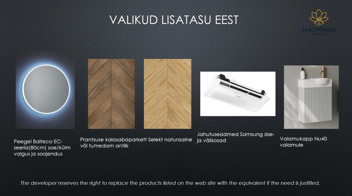 Lisavalikud lisatasu eest — materjalide ja toodete näidisleht